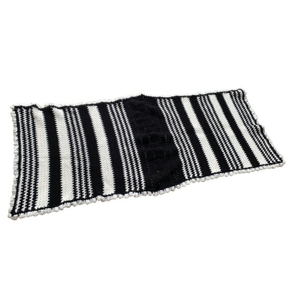 Vintage Black & White Crocheted Crochet Striped Piece - Picture 1 of 10
